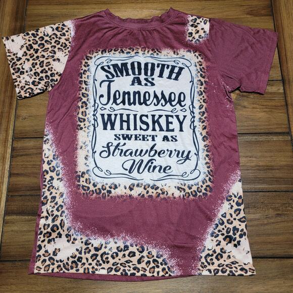 Smooth As Tennessee Whiskey Maroon & Cheetah Print Tee - Size Small - Picture 1 of 4